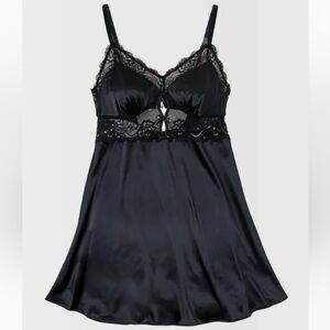 Mentionables Satin & Eyelash Lace Slip - Black Espresso - XL